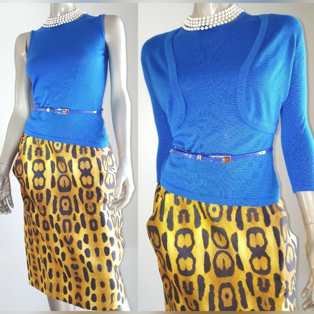 $1,990 OSCAR DE LA RENTA CASHMERE SILK STUNNING BLUE KNIT TWINSET XS